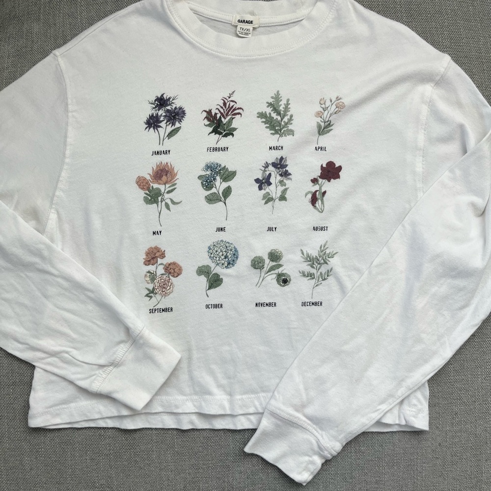 White Long Sleeve Shirt with Floral Print